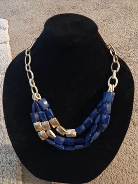 Stella & Dot Navy Blue and Gold Multi-Strand Necklace